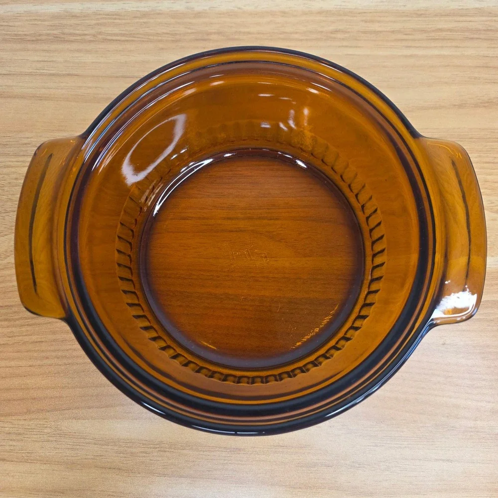 Vintage Anchor‎ Hocking Fire King 1 QT Ribbed Casserole Dish Amber 436 No Lid